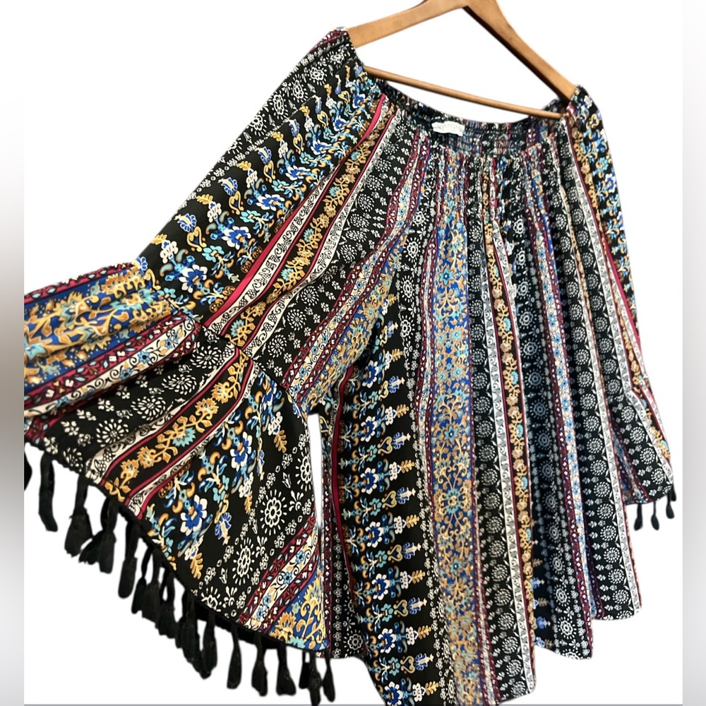 Westport Bohemian Multicolor Off-Shoulder Top long sleeve/ Size 3X - Picture 3 of 13